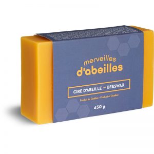 Cire d'abeille bloc lingot 450g 1lb pure Québec Merveilles d'abeilles côté gauche face
