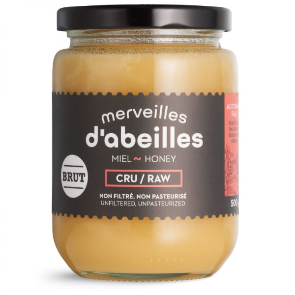 Miel d'automne brut cru non filtré 500g non pasteurisé pur Québec Merveilles d'abeilles face