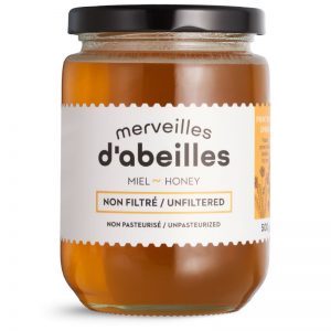 Miel de printemps liquide non filtré 500g non pasteurisé pur Québec Merveilles d'abeilles face