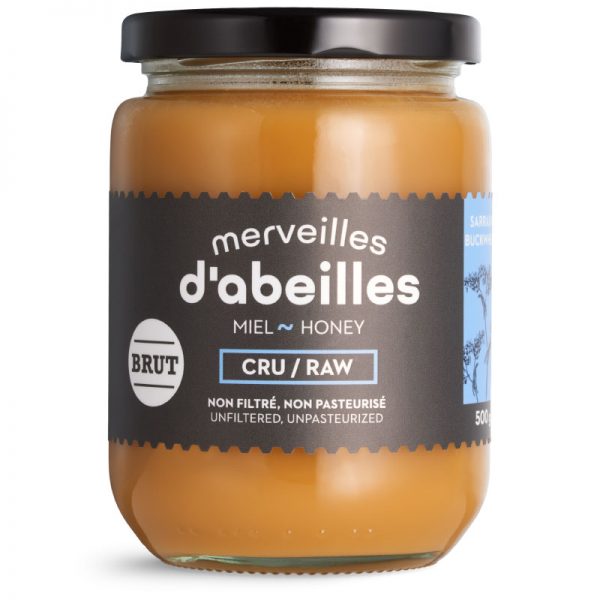 Miel de sarrasin brut cru non filtré 500g non pasteurisé pur Québec Merveilles d'abeilles face