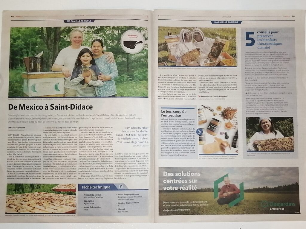 Portrait de la famille agricole de Merveilles d'abeilles par Geneviève Quessy dans La Terre de chez nous 2023-04-05